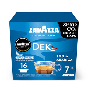 كبسولات قهوة Dek Cremoso القابلة للتحلل من Lavazza A Modo Mio Eco، 16 كبسولة في كل عبوة