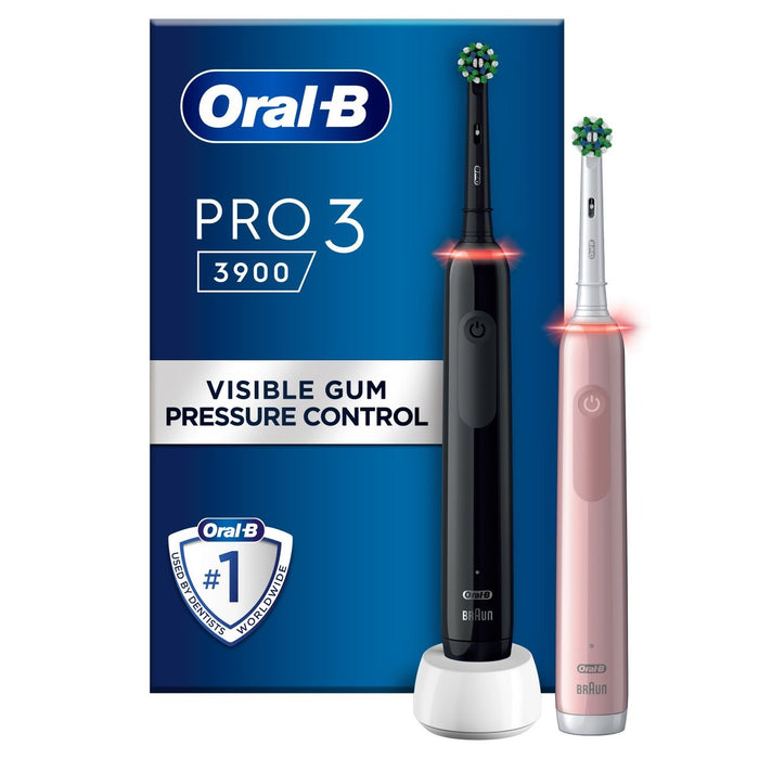 Oral-B Pro 3 3900 Black & Pink Duo عبوة من فرشتي أسنان كهربائية