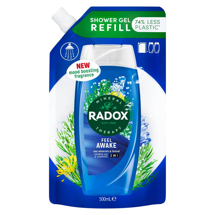 Radox se siente despierto que aumenta el estado de ánimo 2 en 1 gel de ducha y recarga de champú 500ml