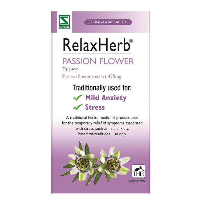 Relaxherb Passion Flower Anxiété et comprimés de stress 425 mg 30 par paquet