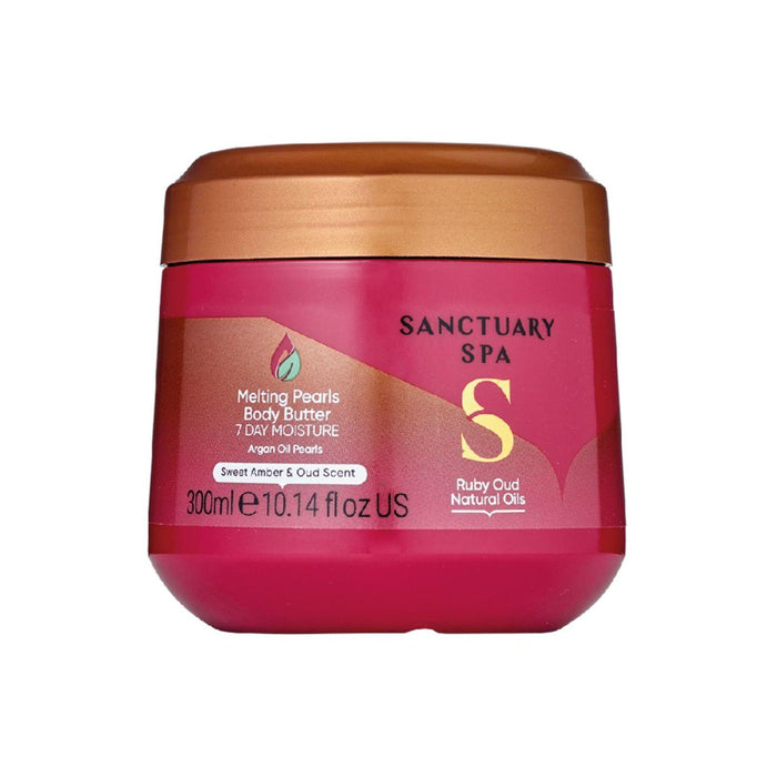 Sanctuaire Spa Ruby Oud Huiles naturelles fondant du beurre corporel de perles 300 ml