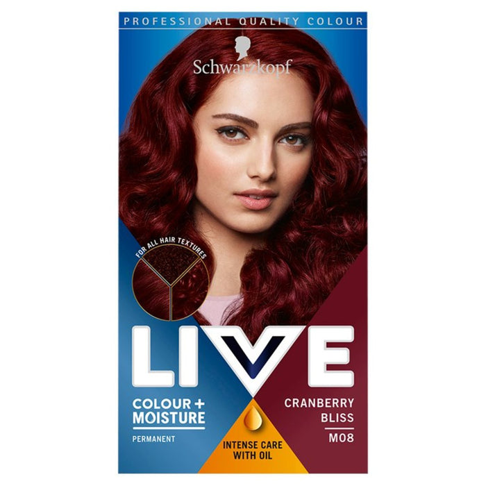 Schwarzkopf live couleur humidité m08 canneberge bliss rouge colorant capillaire permanent