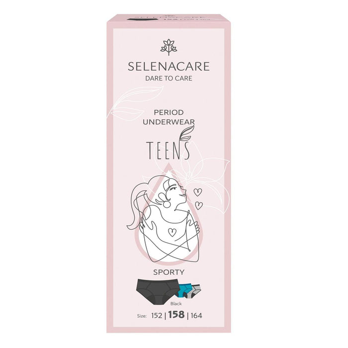 Selenacare -Teenager -Menstruationsunterwäsche sportliche Schwarze Größe 158