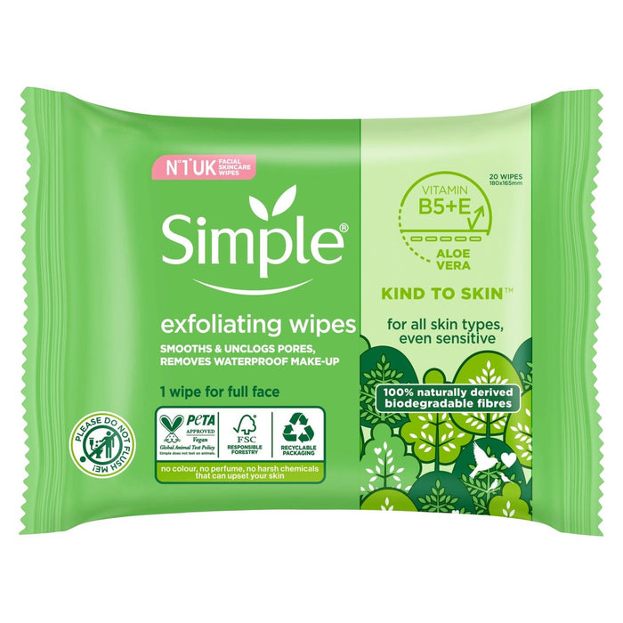 Simple Biodégradable Exfoliant les lingettes 20 par pack