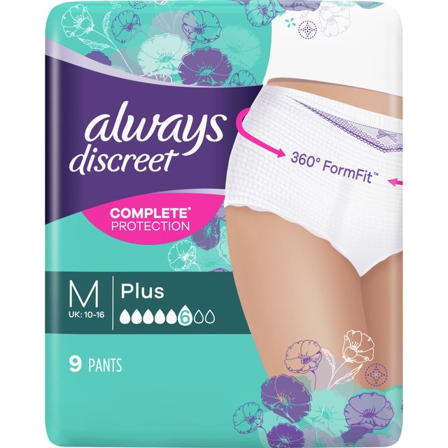 Always Discreet Incontinence Pants Plus Medium 9 per pack