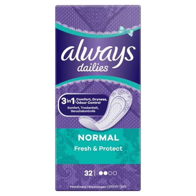 Protectores diarios Always Dailies Fresh &amp; Protect Normal 32 por paquete 