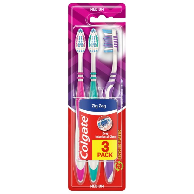 Colgate Zickzack mittelgroße Zahnbürste 3 pro Pack