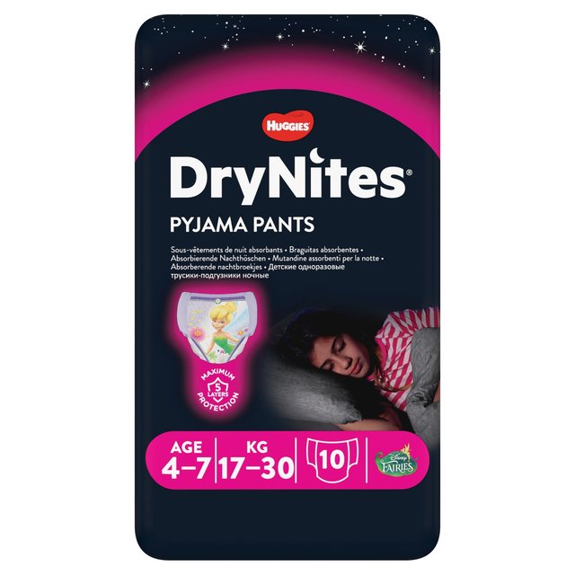 Huggies drynites pantalones de pijama de niñas 4-7 años 10 por paquete