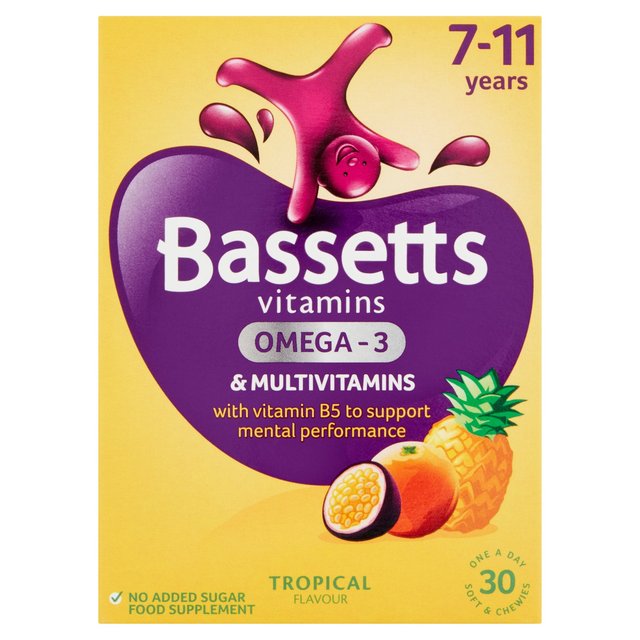 Bassetts Tropical Omega 3 & Multivitamins 7-11 ans 30 par pack