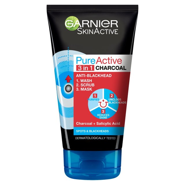 Garnier Pure Active 3in1 Charcoal Blackhead Face Mask Groth et lavage 150 ml