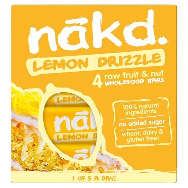 Nakd Lemon llovizna frutas y barras de nuez 4 x 35g