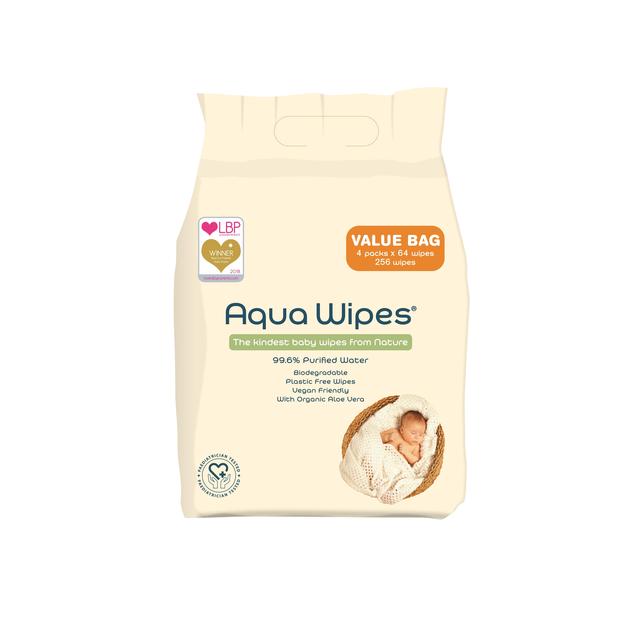 Aqua Wipes 100% Biodégradable Baby Wipes Multipack 4 x 64 par pack