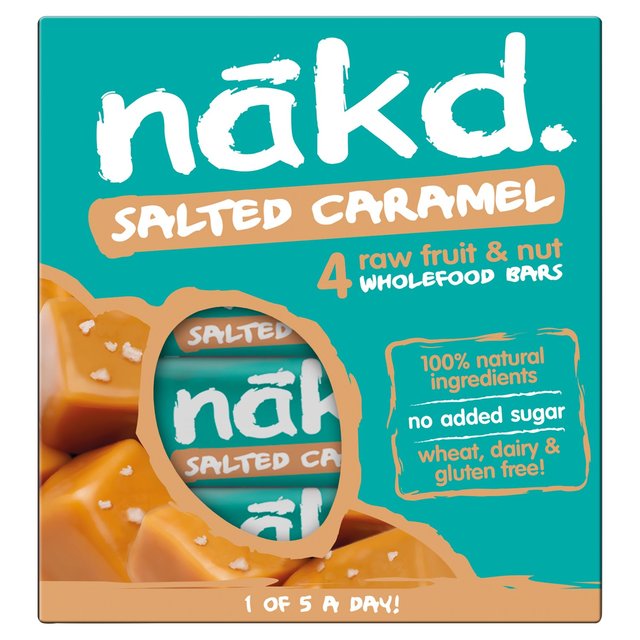 Nakd salado de caramelo frutas y barras de nuez 4 x 35g