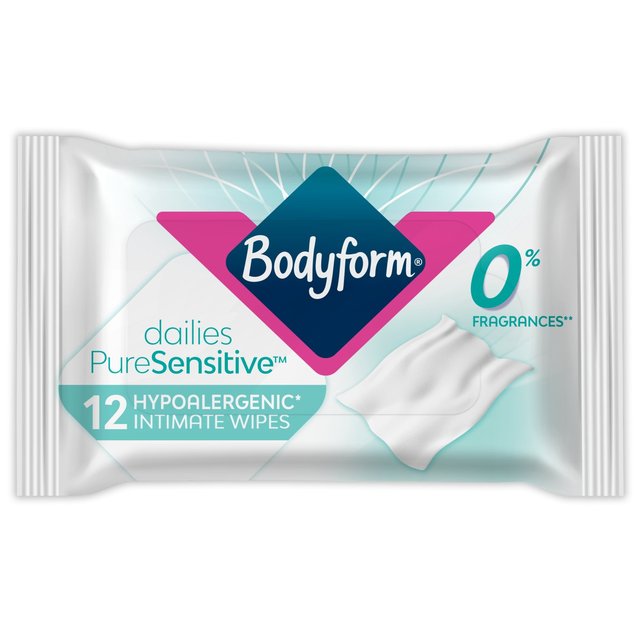 BodyForm Pure Sensitive Feminine Intimate Higiene Toallitas 12 por paquete