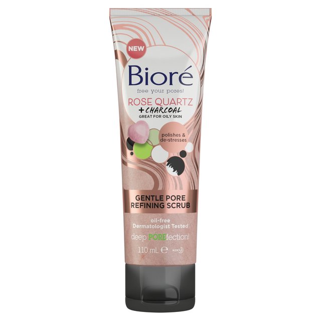 Biore Rose Quartz & Charcoal Gentle Pore Refining Face Scrub for Oily Skin 110ml