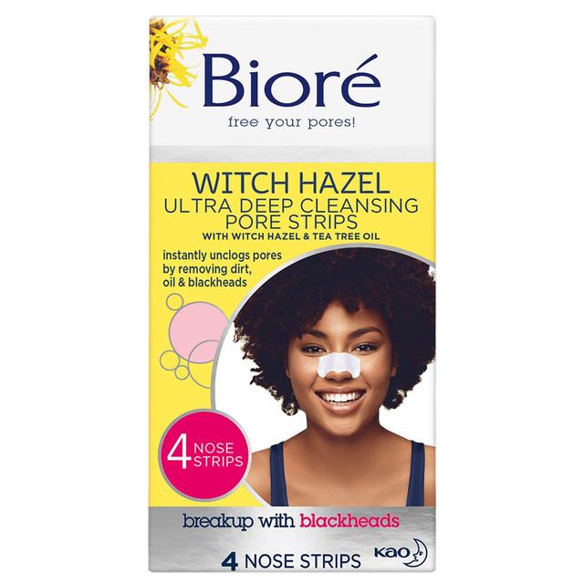 Biore Witch Hazel Ultra Deep Cleansing Nose Pore Strips For Spot Prone Skin 4 per pack