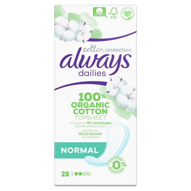 Always Dailies Organic Cotton Protection Normal Panty Liners 28 per pack