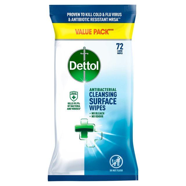 Dettol Antibactérienment de surface nettoyant les lingettes 72 par paquet