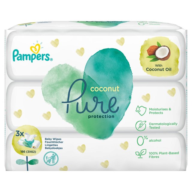 Pampers Kokosnuss reine Babytücher 3 x 62 pro Pack