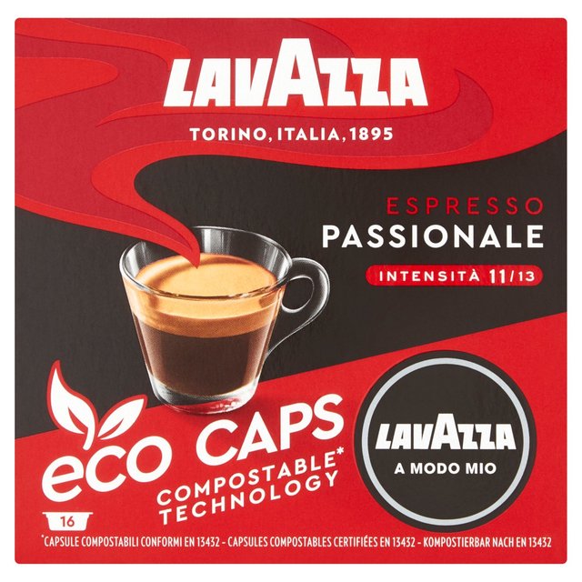 Lavazza A Modo Mio Eco Caps Cápsulas de café Palkinge Compostable 16 por paquete