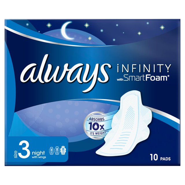 Always Sanitary Towels Infinity Night Size 3 Wings 10 per pack