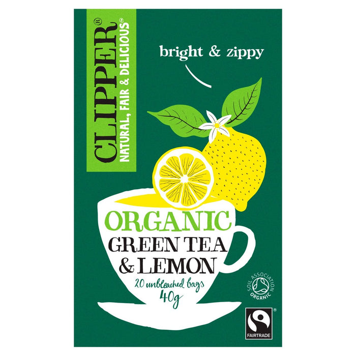 Bolsitas de té verde orgánico de comercio justo Clipper con limón 20 por paquete 