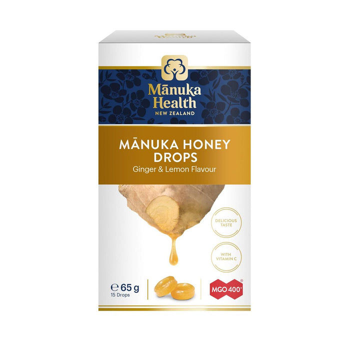 MGO 400+ gouttes de miel manuka avec gingembre et citron 65G