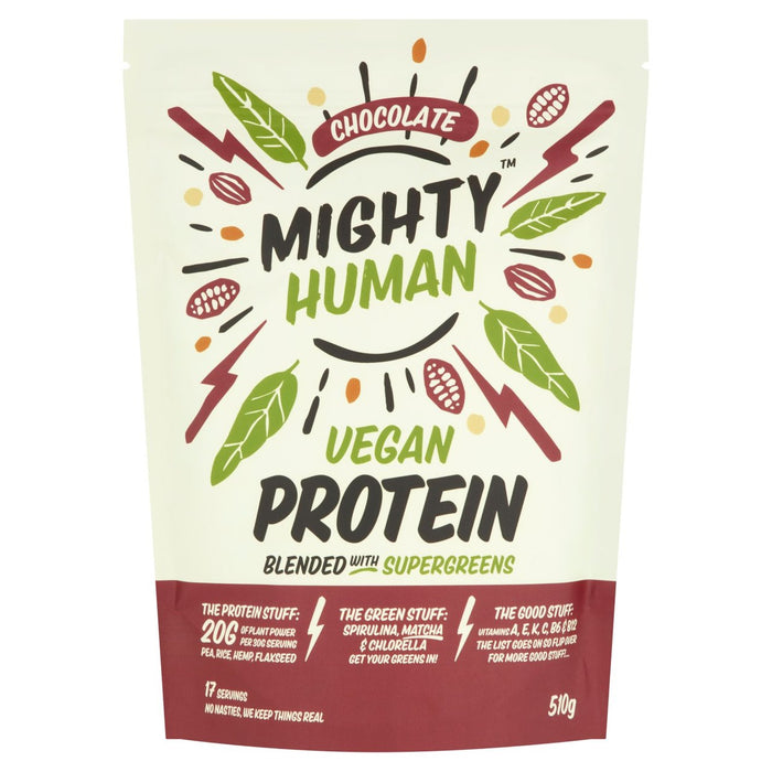 Mighty Human Chocolate Vegan Protein Powder 510G