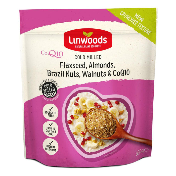 Linwoods Milled CO-Q10 Linaza, Almendras, Brasil y Nueces 360g 