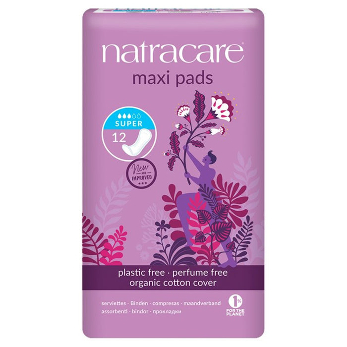 Natracare Organic Cotton Maxi Pads Super 12 per pack