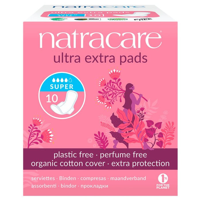 Natracare Organic Cotton Ultra Extra Super Pads avec ailes 10 par paquet