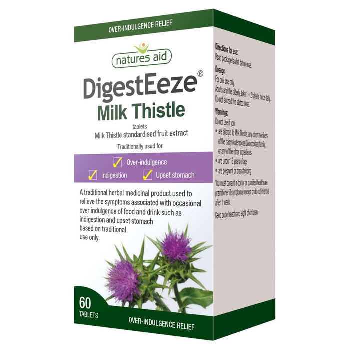 Natures Aider Digestezze Milk Thistle sur les comprimés de secours d'indulgence 60 par paquet