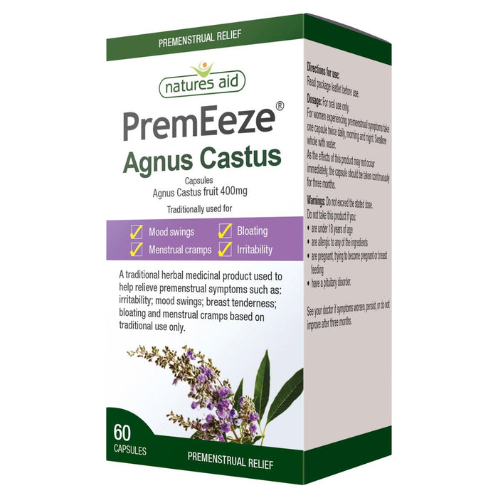 Natures Aid Premeze Agnus Castus Cápsulas 400mg 60 por paquete