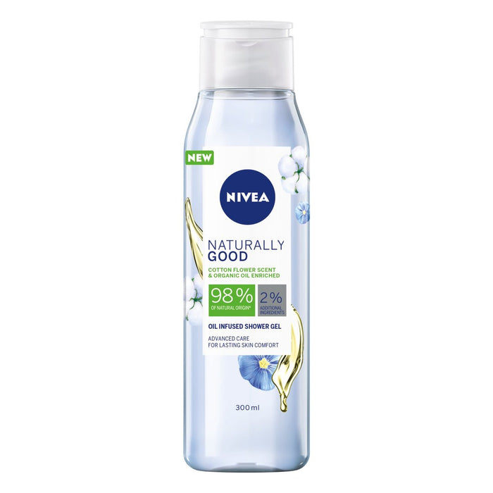 Nivea Naturalmente buena flor de algodón y aceite orgánico gel de ducha infundido 300ml