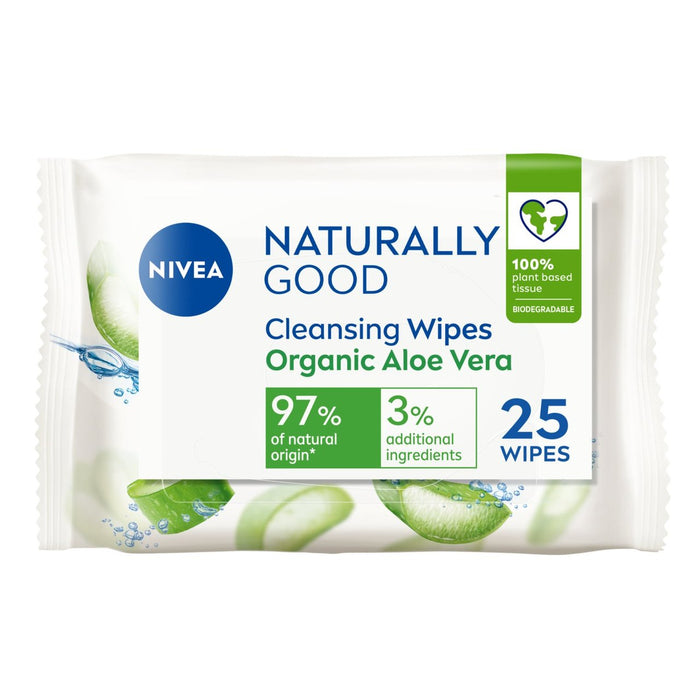 Nivea Naturellement bon Organic Aloe Vera Face Cleaning Wipes 25 par pack