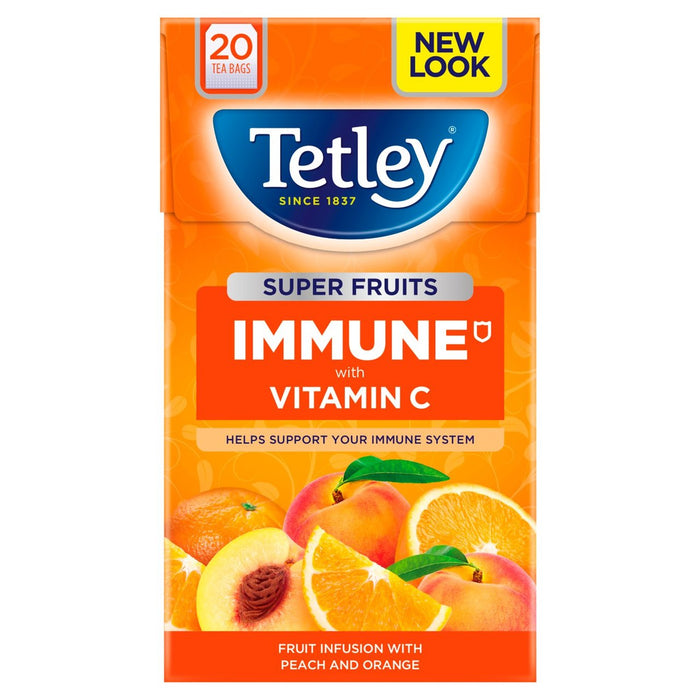 Tetley Super Fruit Tea Immune Pfirsich und Orange Teebeutel 20 pro Packung