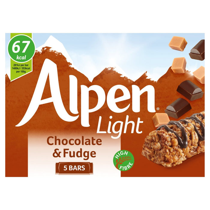 Barres de céréales légères alpén chocolat et fudge 5 x 19g