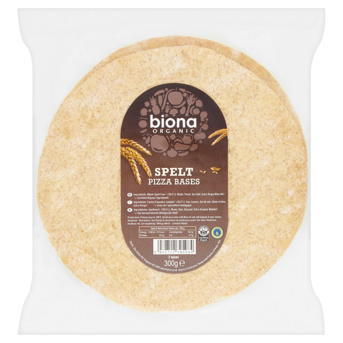 Biona Organic 2 Whole Spelt Pizza Bases 300g