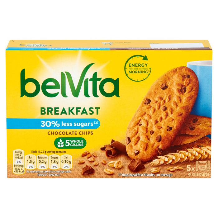 Belvita 30% Less Sugar Chocolate Chips Breakfast Biscuits 5 x 45g