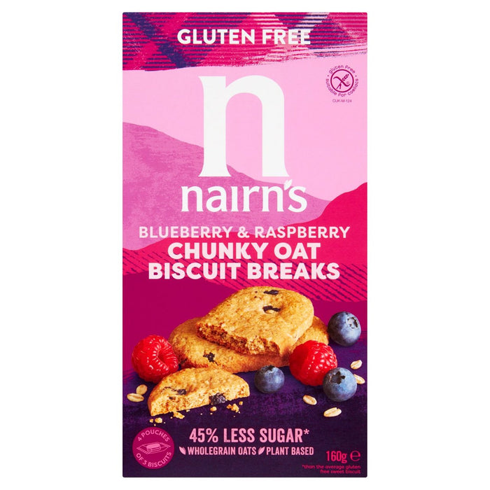 Nairns glutenfreie Hafer, Blaubeer- und Himbeer -Keksbrüche 160g