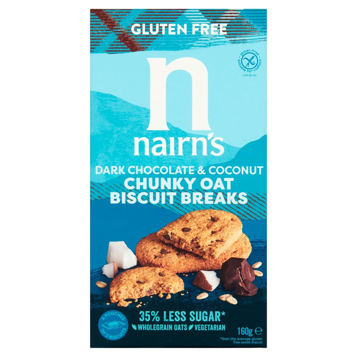 Nairn's Gluten Free Avoine, Chocolate noir et petit-déjeuner à la noix de coco Biscuit 160g