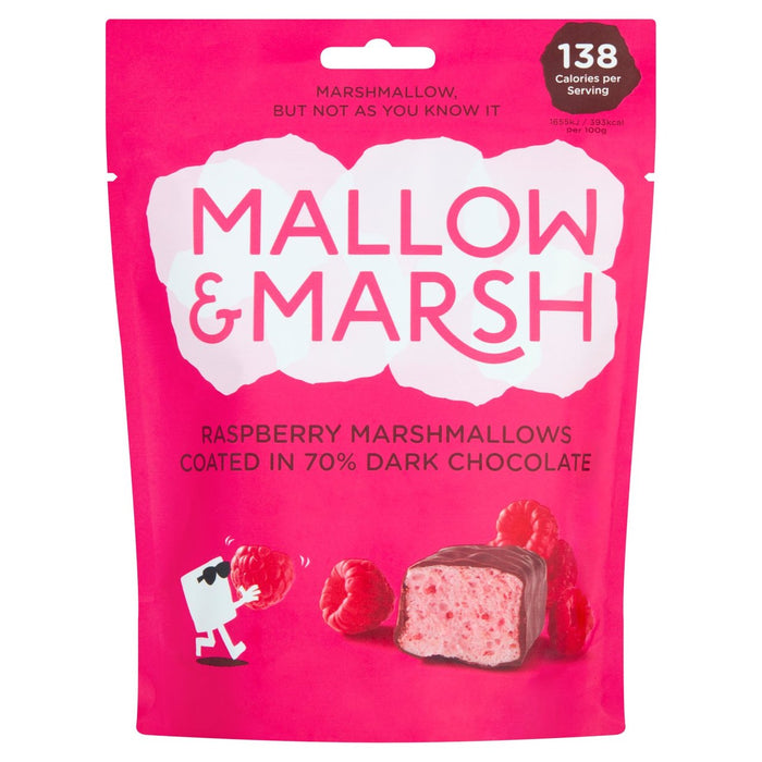 Mallow & Marsh Raspberry Marshmallows Coated in 70% Dark Chocolate 100g