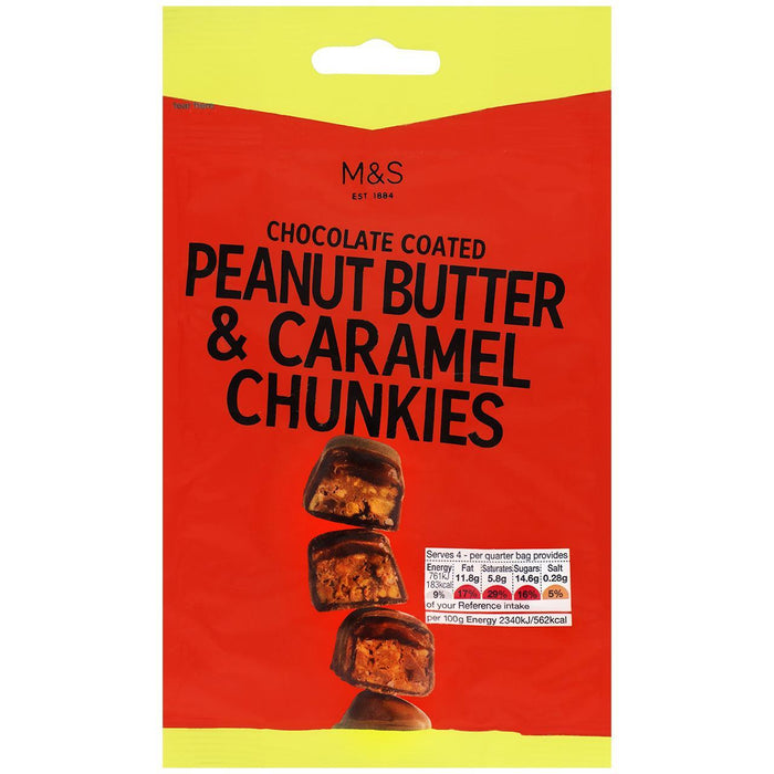 M&S Chocolate recubierto de mantequilla de maní y caramelo Chunkies 130G