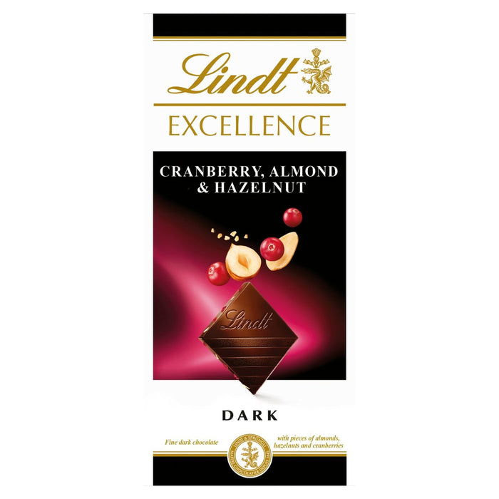 Lindt Excellence Cranberry, Almond & Hazelnut Dark Chocolate Bar 100g