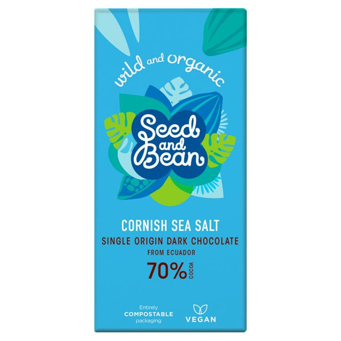 Graines et haricots Organe de chocolat noir à 70% Cornouailles Salt de mer 85g