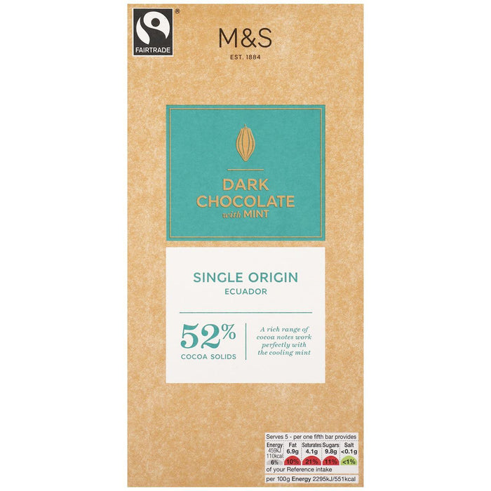 M & S Fairtrade 52% Kakao dunkle Schokolade mit Minze 100g