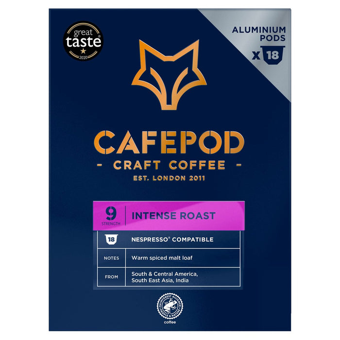 Cafepod intense rôti nespresso compatible gousses de café en aluminium 18 par paquet