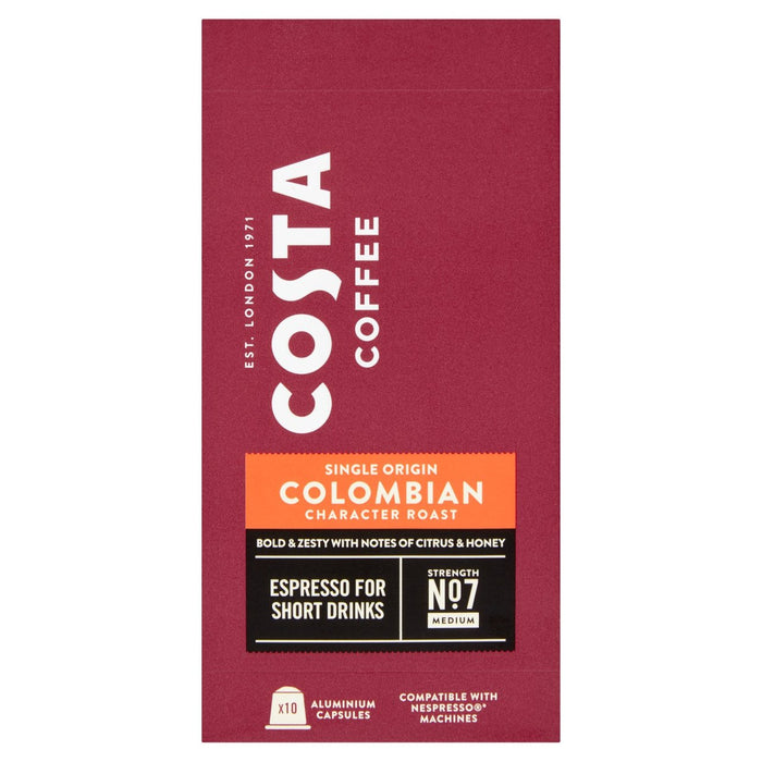 Costa Coffee Nespresso compatible Columbian Roast Espresso 10 par paquet