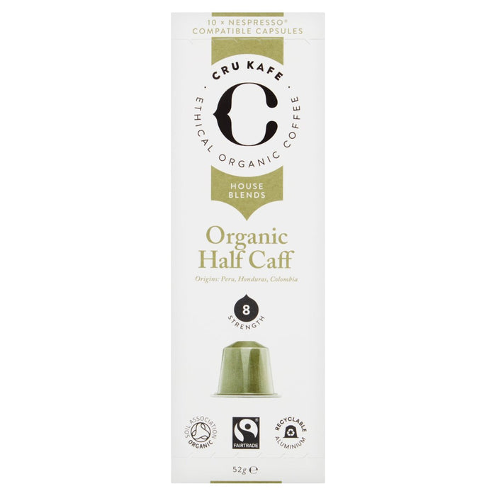 Cru Kafe Organic Half Caff Nespresso Compatible Cápsulas 10 por paquete