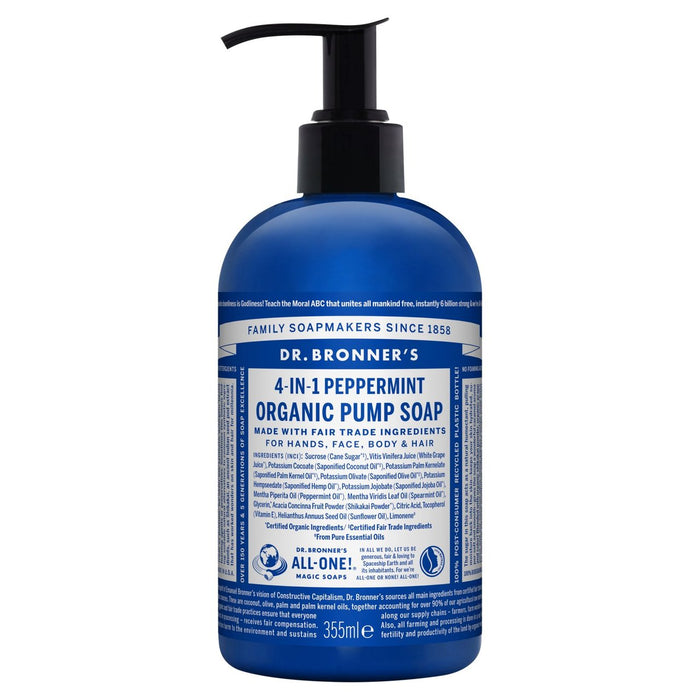 Peppermint de azúcar de la Dra. Bronner Peppermint Orgánica Bomba de usos múltiples jabón líquido 355 ml